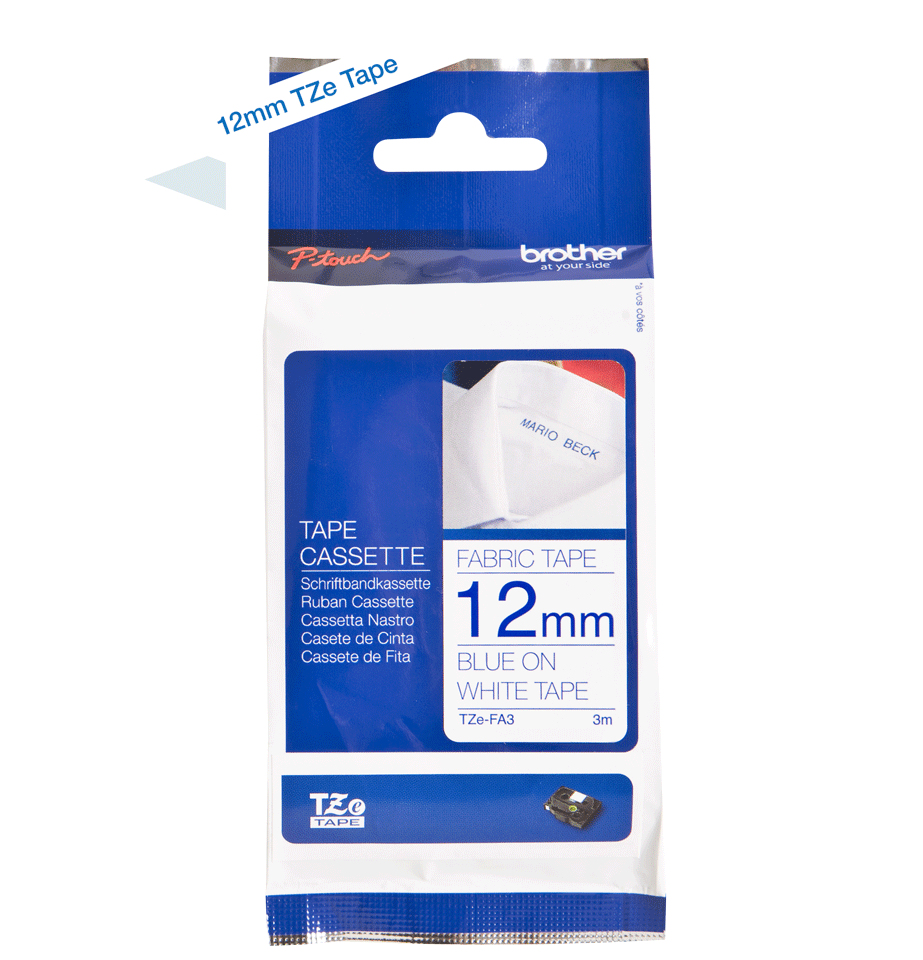 Brother TZE-FA3 label-making tape Blue on white