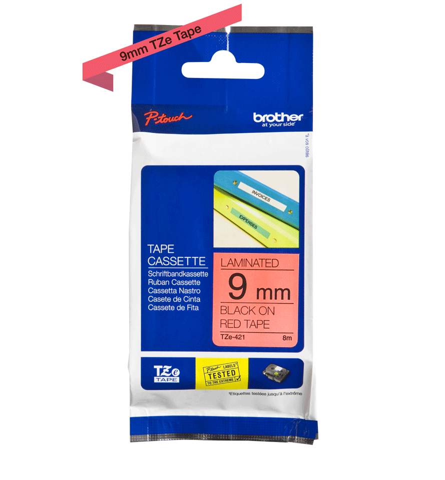 Brother TZE-421 label-making tape Black on red