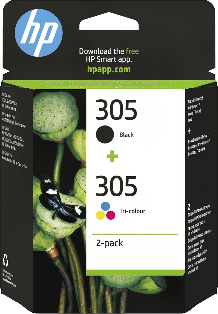 HP 305 2-Pack Tri-color/Black Original Ink Cartridge