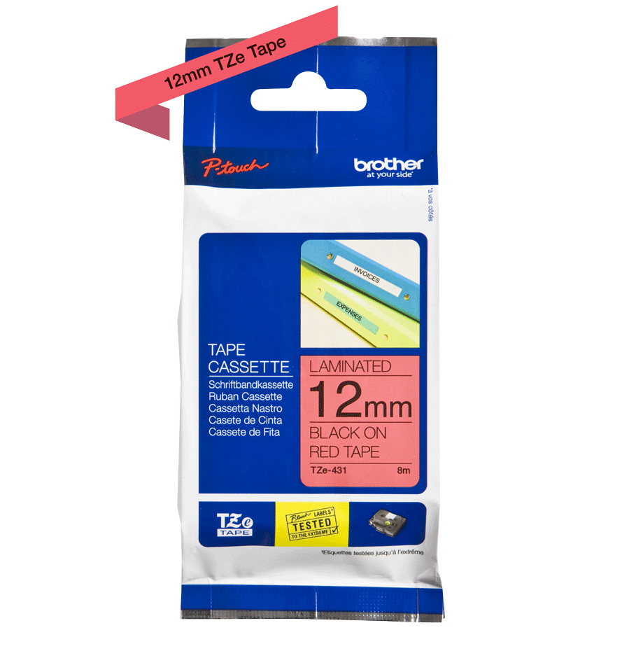 Brother TZE-431 label-making tape Black on red