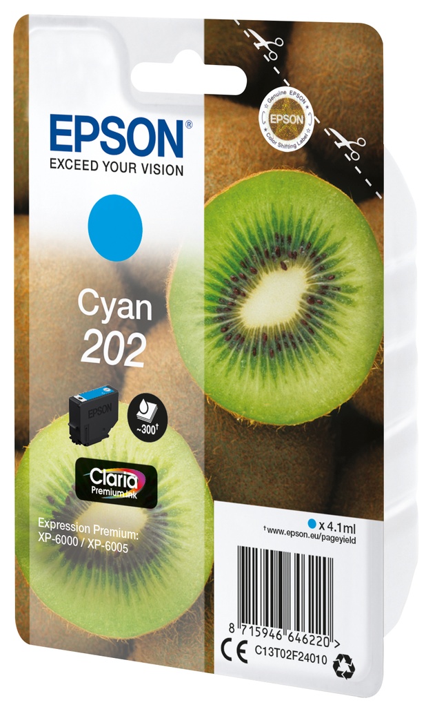 Epson C13T02F24020|202 Cartouche d'encre cyan, 300 Feuilles 4.1ml pour Epson XP-6000