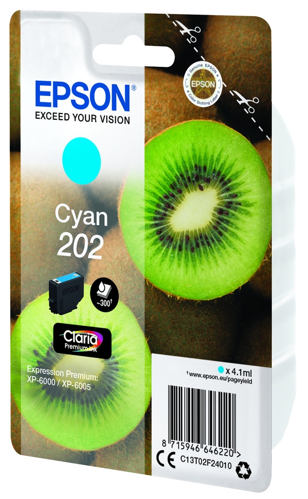 Epson C13T02F24020|202 Cartouche d'encre cyan, 300 Feuilles 4.1ml pour Epson XP-6000