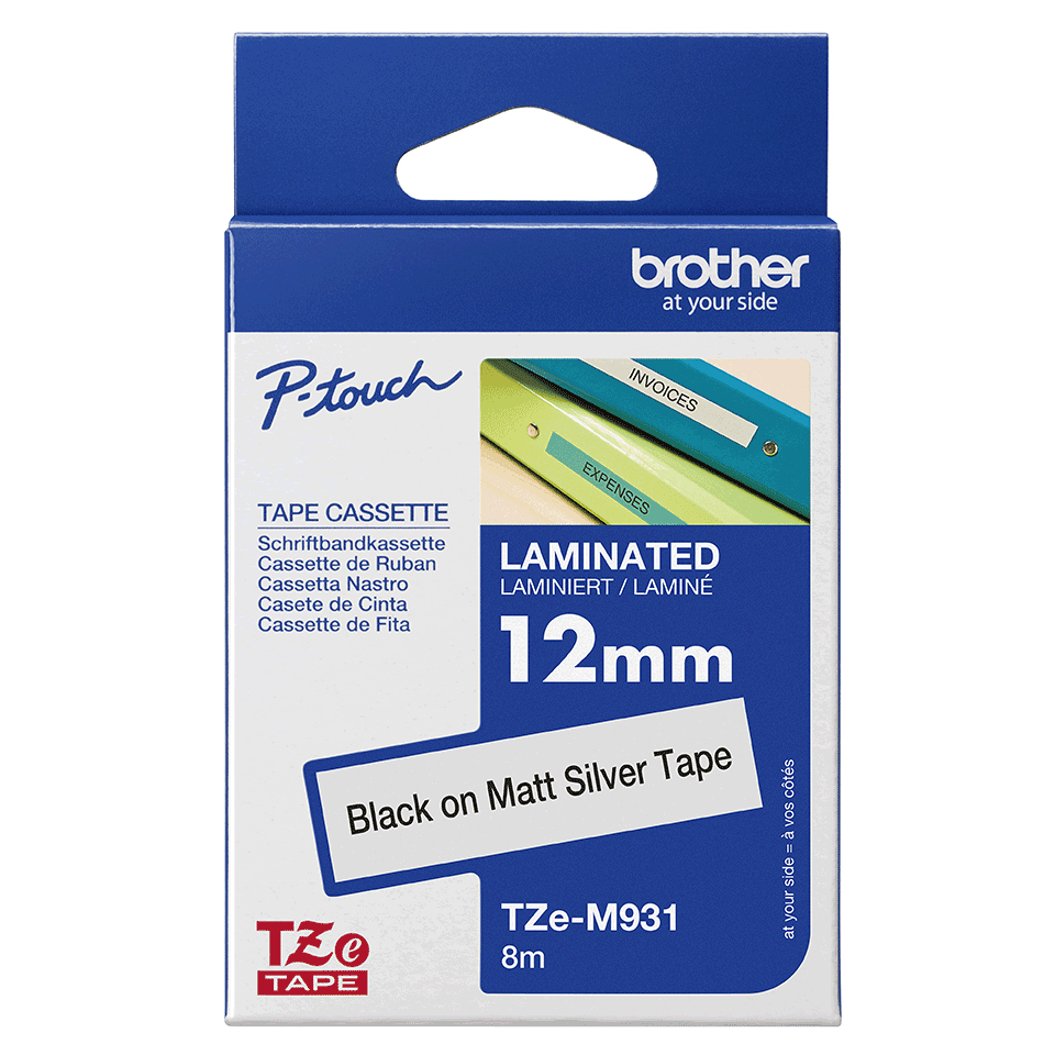 Brother TZE-M931 DirectLabel noire sur argenté mat 12mm x 8m pour Brother P-Touch TZ 3.5-18mm/6-12mm/6-18mm/6-24mm/6-36mm