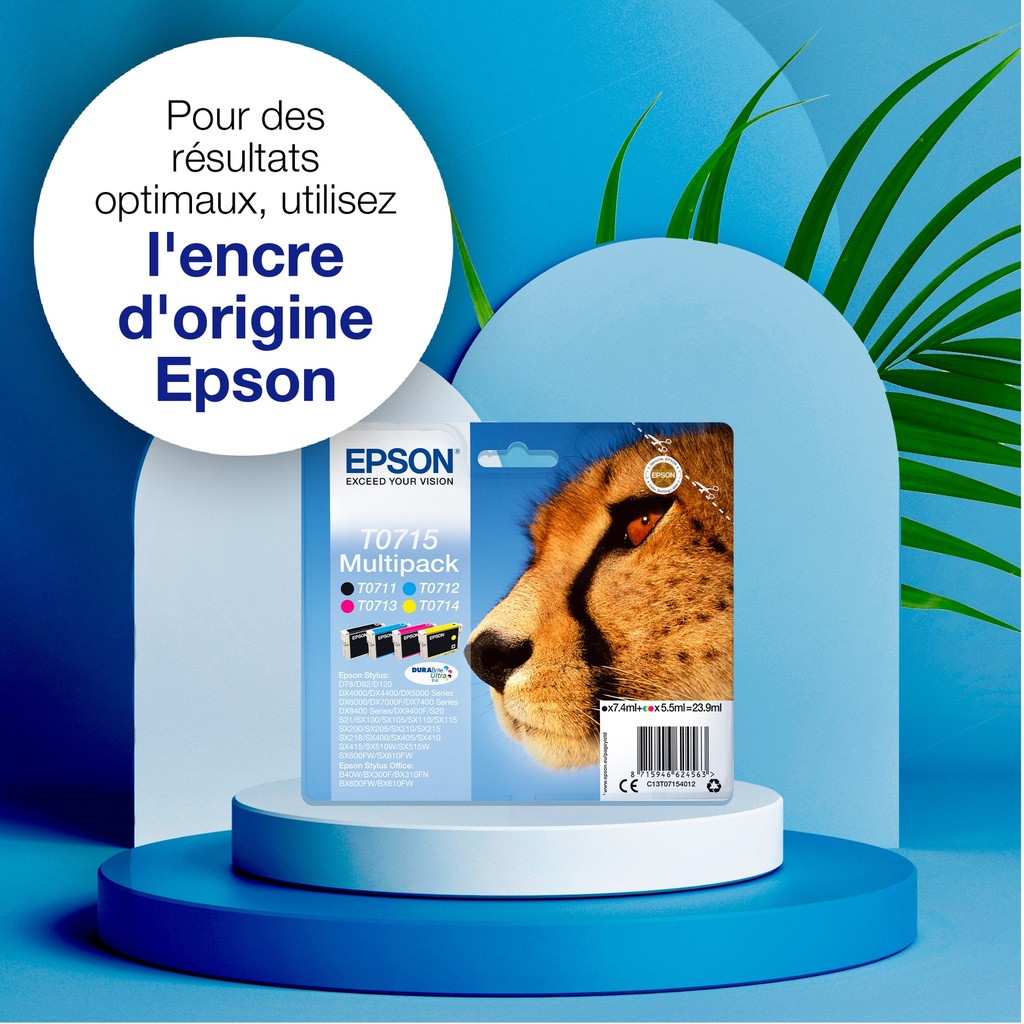 Epson C13T07124012/T0712 Cartouche d'encre cyan, 345 Feuilles ISO/IEC 19752 5,5ml pour Epson Stylus BX 310/600/D 120/D 78/S 20