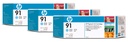 HP Jeu de 3 cartouches d'encre à pigments cyan clair n°91 775-ml avec encre Vivera print head