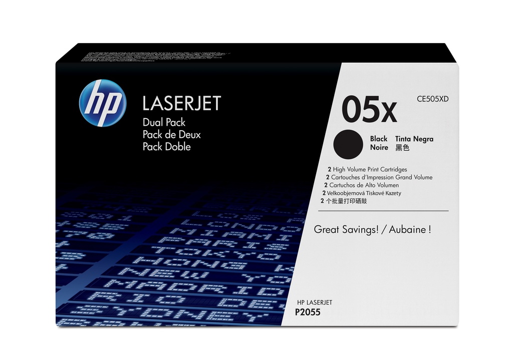 HP CE505XD/05XD Cartouche toner noir twin pack, 2x6.500 Pages ISO/IEC 19752 UE2 pour HP LaserJet P 2055