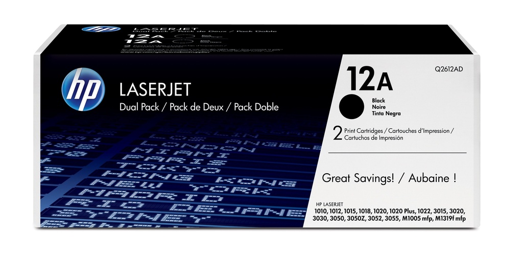 HP Q2612AD/12AD Cartouche toner noir twin pack, 2x2.000 Pages/5% UE2 pour Canon LBP-3000
