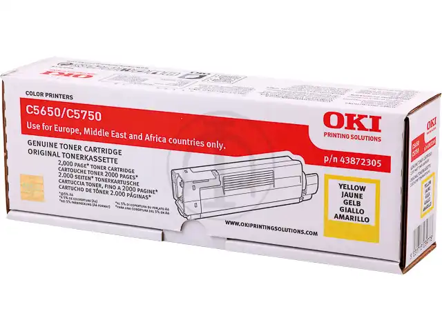 OKI 43872305 Toner jaune, 2.000 Feuilles/5% pour C 5650/5650 DN/N/5750/5750 DN/N