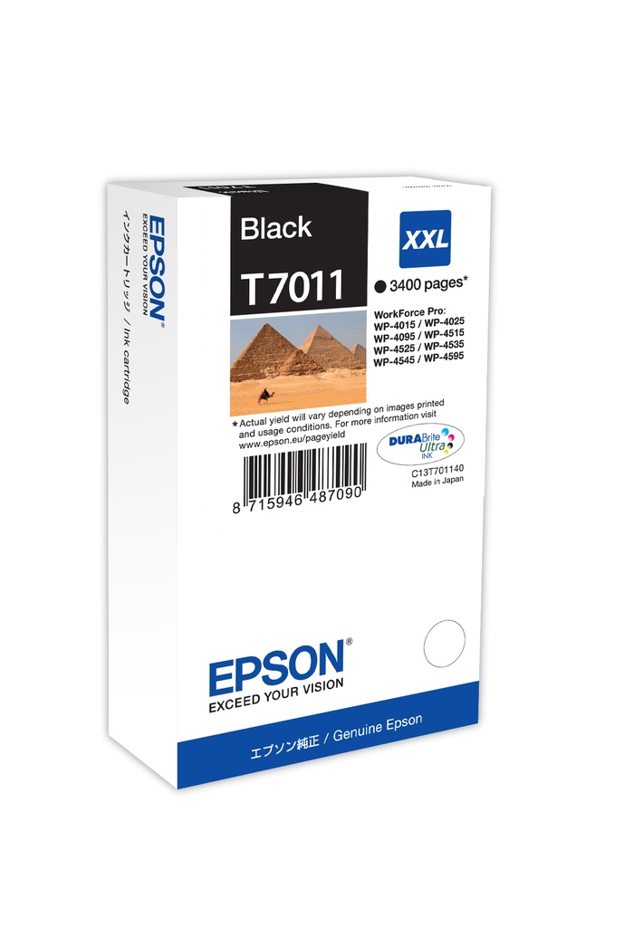 Epson C13T70114010/T7011 Cartouche d'encre noire XXL, 3.400 Pages ISO/IEC 24711 63.2ml pour Epson WP 4015