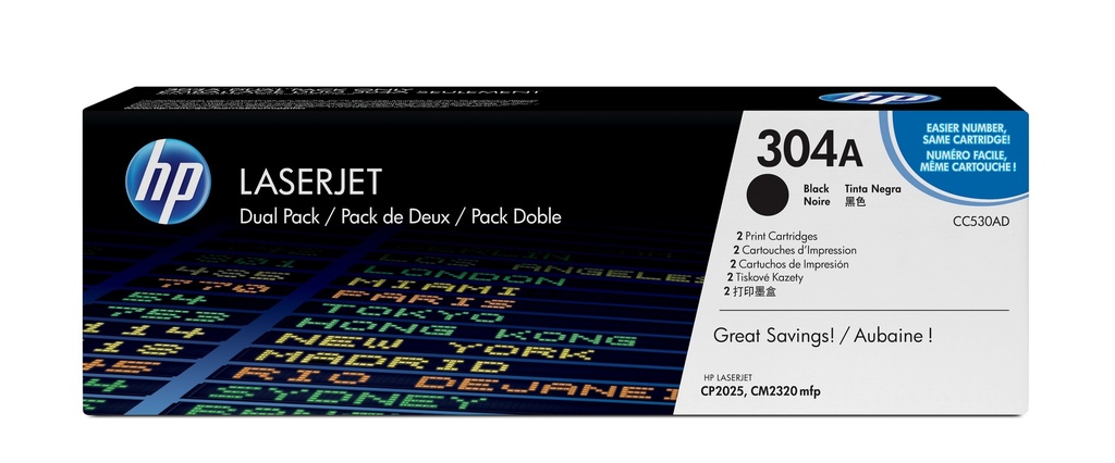 HP CC530AD/304A Cartouche toner noir twin pack, 2x3.500 Pages/5% UE2 pour HP CLJ CP 2025