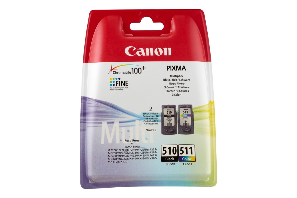Canon 2970B010/PG-510+CL-511 Cartouche à tête d'impression multi pack noire + couleur, 2x220 Pages ISO/IEC 24711 9ml UE2 pour Canon Pixma MP 240
