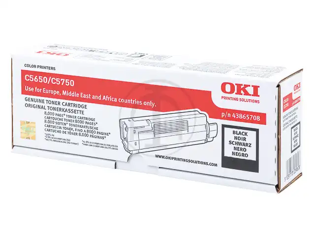 OKI 43865708 Toner noir, 8.000 Feuilles/5% pour C 5650/5650 DN/N/5750/5750 DN/N