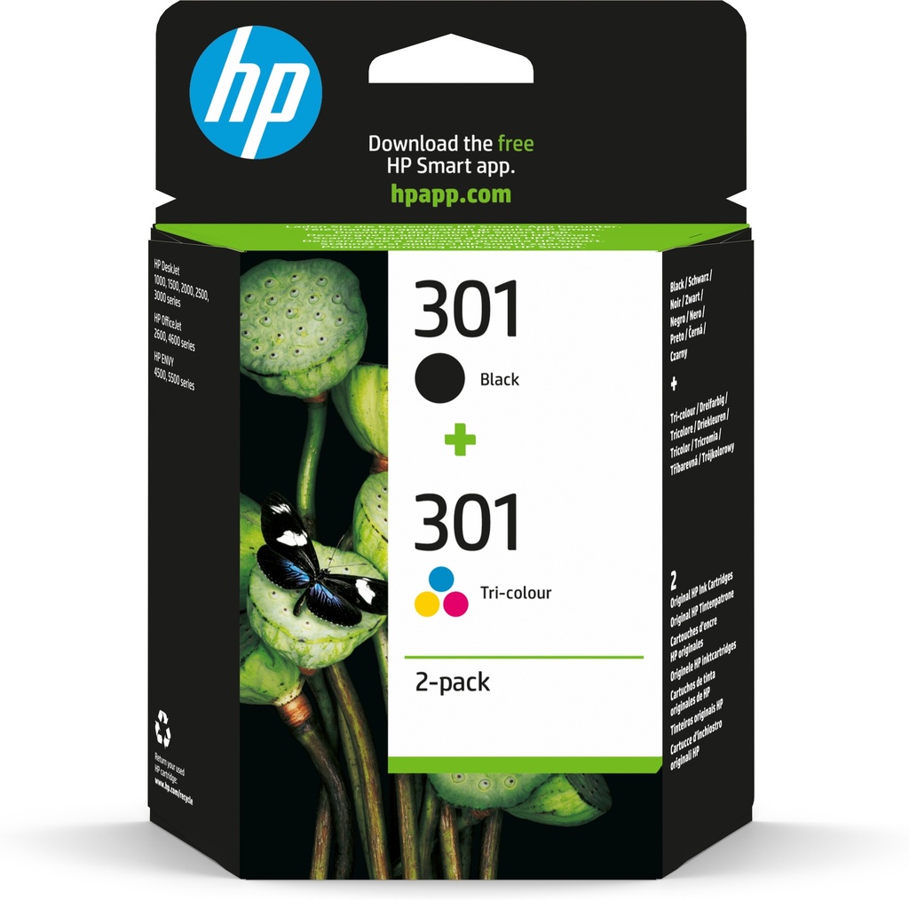 HP N9J72AE/301 Cartouche à tête d'impression multi pack noire + couleur 170pg + 150pg UE2 pour HP DeskJet 1000/1010/Envy 5530/OfficeJet 4630