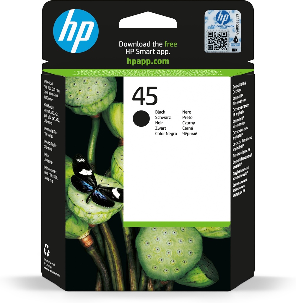 HP 51645AE/45 Cartouche à tête d'impression noire haute capacité, 930 Pages ISO/IEC 24711 42ml pour HP DesignJet 750 C/DeskJet Series 1600/DeskJet Series 800/DeskJet 720 C/DeskJet 970 C