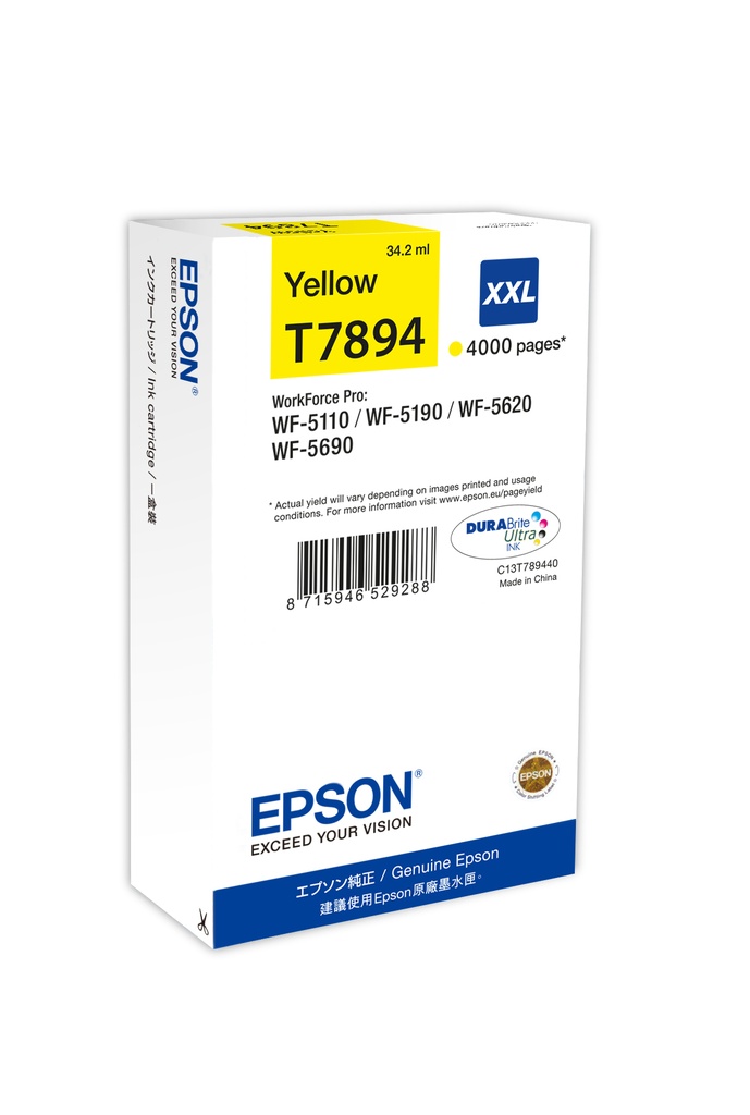 Epson C13T789440/T7894XXL Cartouche d'encre jaune extra haute capacité XXL, 4.000 Pages 34ml pour Epson WF 5110