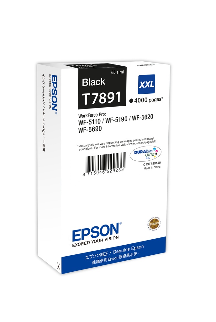 Epson C13T789140/T7891XXL Cartouche d'encre noire extra haute capacité XXL, 4.000 Pages 65.1ml pour Epson WF 5110