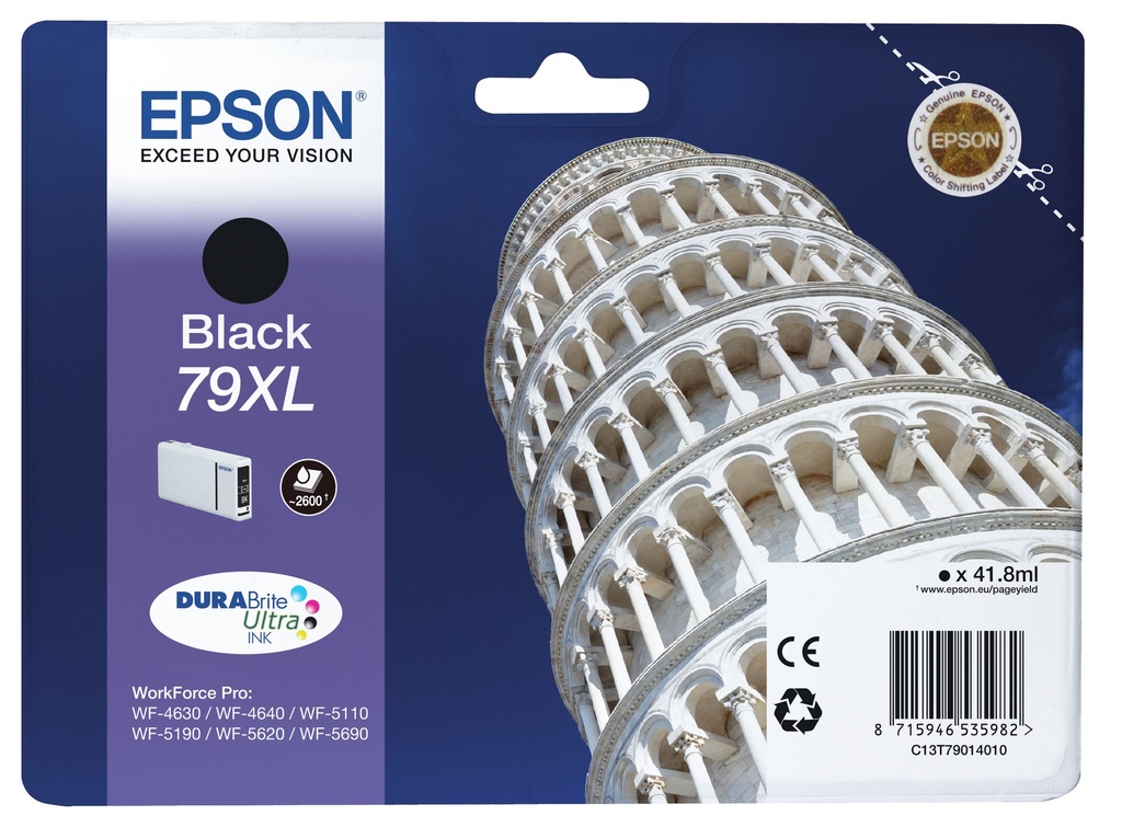 Epson C13T79014010/79XL Cartouche d'encre noire haute capacité, 2.600 Pages 41.8ml pour Epson WF 4630/5110
