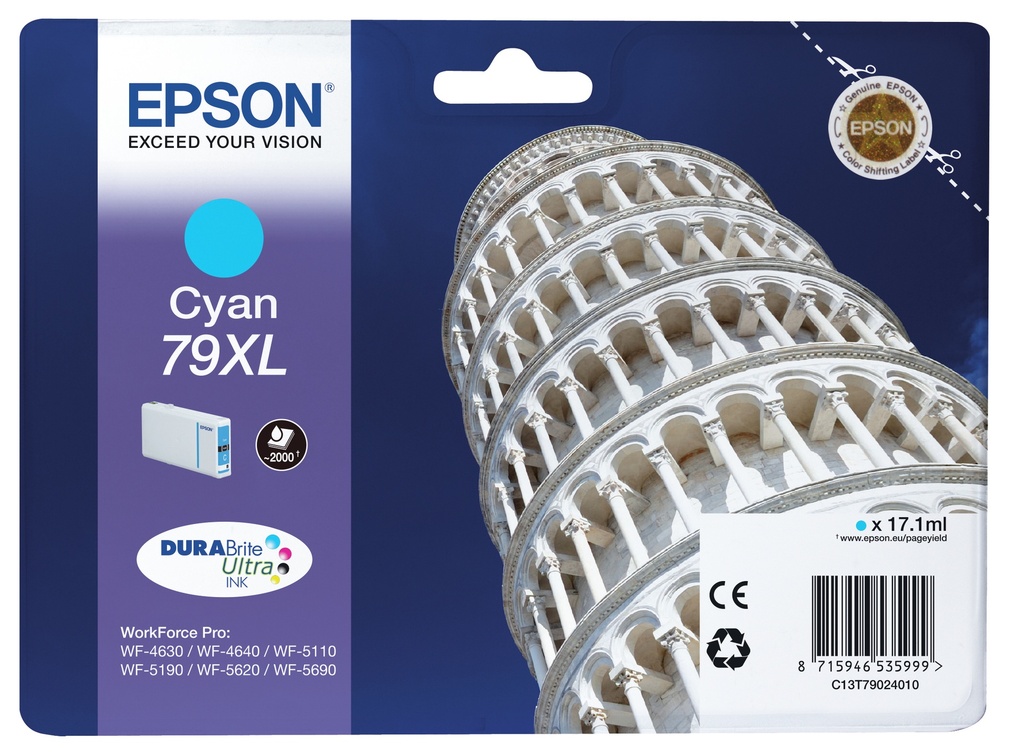 Epson C13T79024010/79XL Cartouche d'encre cyan haute capacité, 2.000 Pages 17.1ml pour Epson WF 4630/5110