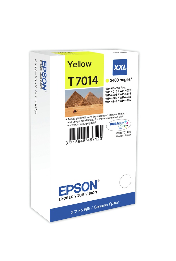 Epson C13T70144010/T7014 Cartouche d'encre jaune XXL, 3.400 Pages ISO/IEC 24711 34.2ml pour Epson WP 4015