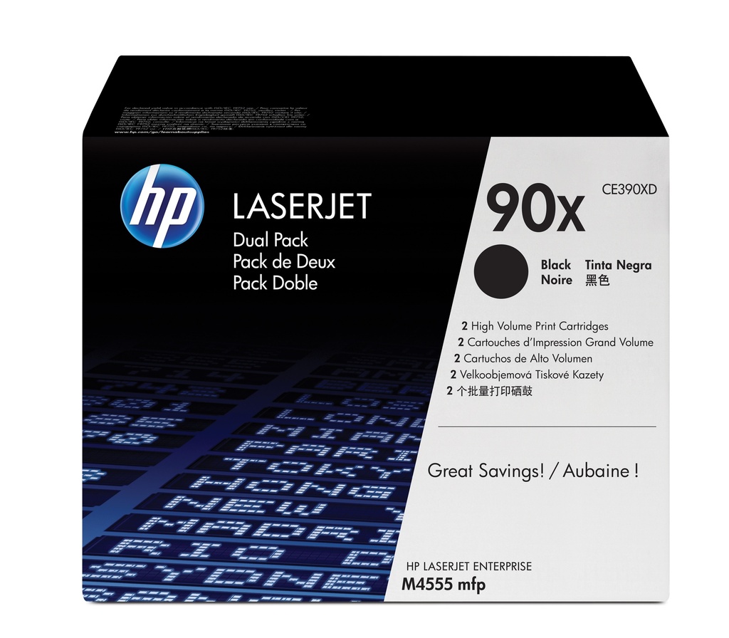 HP CE390XD/90X Cartouche toner noir twin pack, 2x24.000 Pages ISO/IEC 19752 UE2 pour HP LaserJet M 4555/602