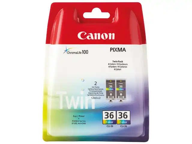 Canon 1511B018/CLI-36 Cartouche d'encre couleur twin pack, 2x249 Pages 12ml UE2 pour Canon Pixma IP 100/Mini 260