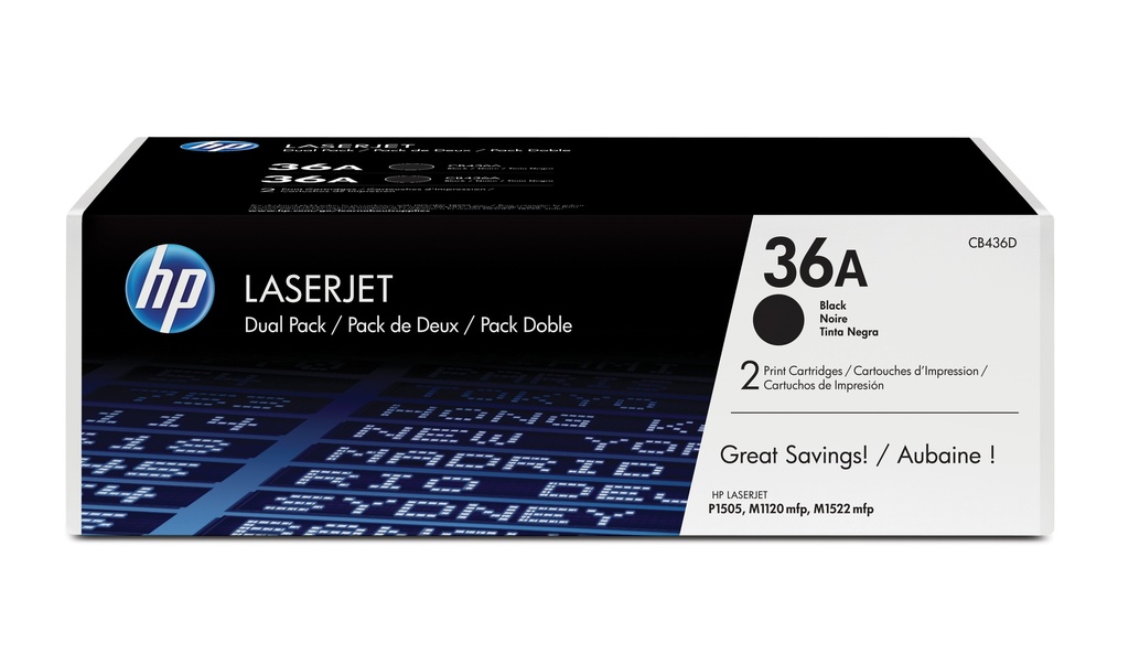 HP CB436AD/36A Cartouche toner noir twin pack, 2x2.000 Pages/5% UE2 pour HP LaserJet P 1505