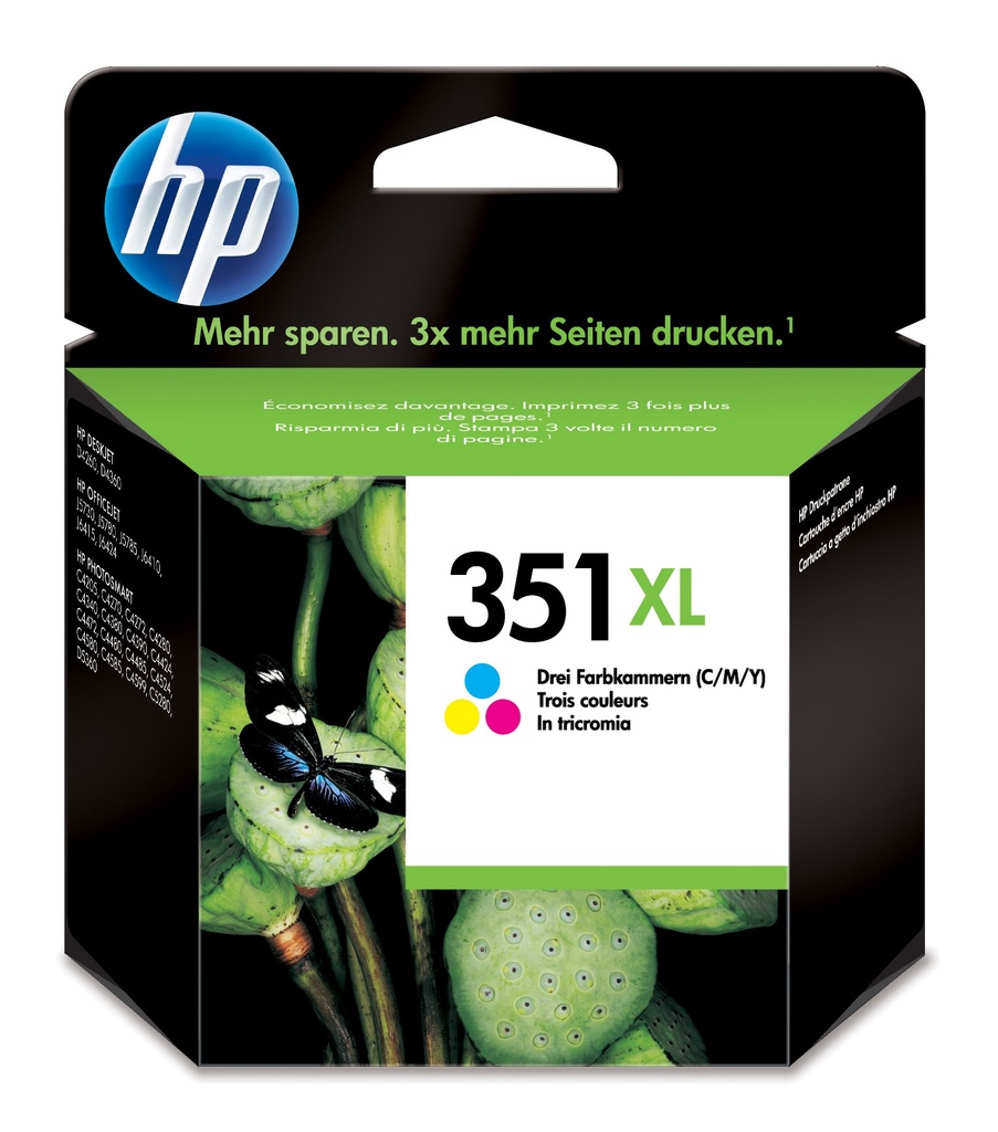 HP CB338EE/351XL Cartouche à tête d'impression couleur haute capacité, 580 Pages ISO/IEC 24711 14ml pour HP DeskJet D 4260/OfficeJet J 5700/PhotoSmart C 4280/PhotoSmart C 5280/PhotoSmart D 5300
