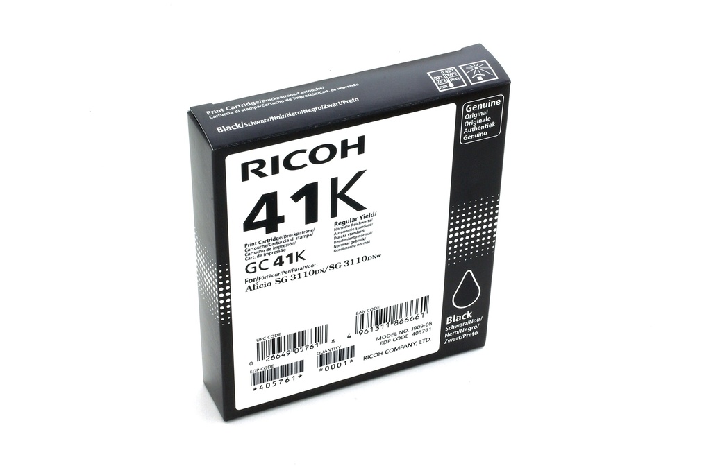 Ricoh 405761/GC-41K Cartouche de gel noire, 2.500 Pages ISO/IEC 24711 pour Ricoh Aficio SG 3100/K 3100