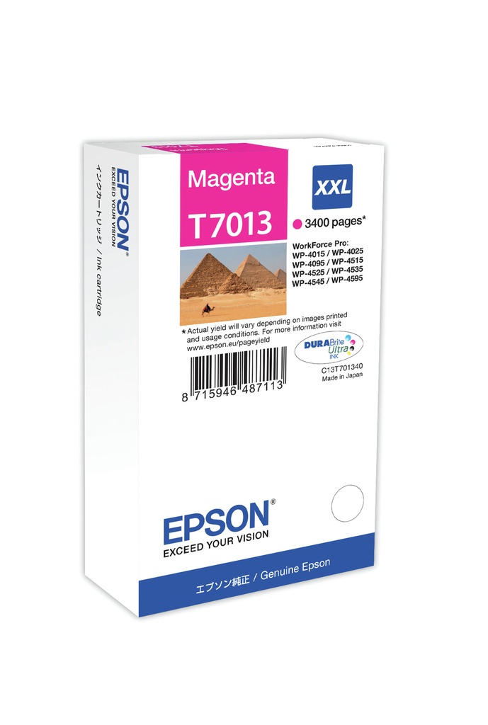 Epson C13T70134010/T7013 Cartouche d'encre magenta XXL, 3.400 Pages ISO/IEC 24711 34.2ml pour Epson WP 4015