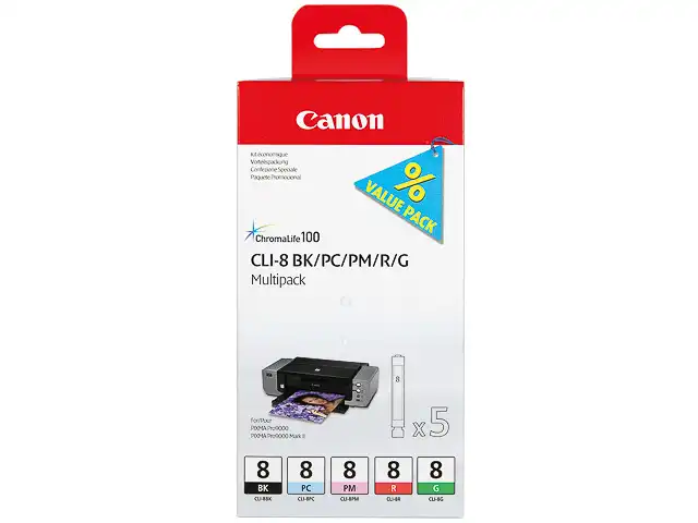 Canon 0620B027/CLI-8 Cartouche d'encre multi pack Bk,PC,PM,R,G UE5 pour Canon Pixma Pro 9000