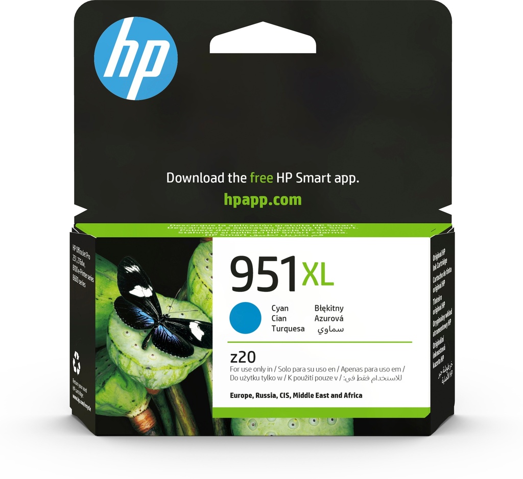 HP CN046AE/951XL Cartouche d'encre cyan haute capacité, 1.500 Pages ISO/IEC 24711 24ml pour HP OfficeJet Pro 8100/8610/8620