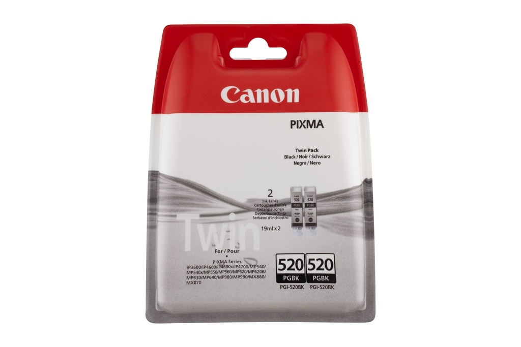 Canon 2932B012/PGI-520PGBK Cartouche d'encre noire pigmentée twin pack, 2x324 Pages ISO/IEC 24711 19ml UE2 pour Canon Pixma IP 3600/MP 980