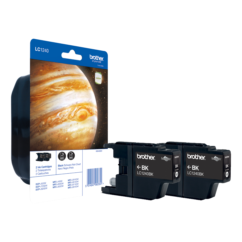 Brother LC-1240BKBP2DR Cartouche d'encre noire twin pack, 2x600 Pages ISO/IEC 24711 UE2 pour Brother DCP-J 525/MFC-J 6510