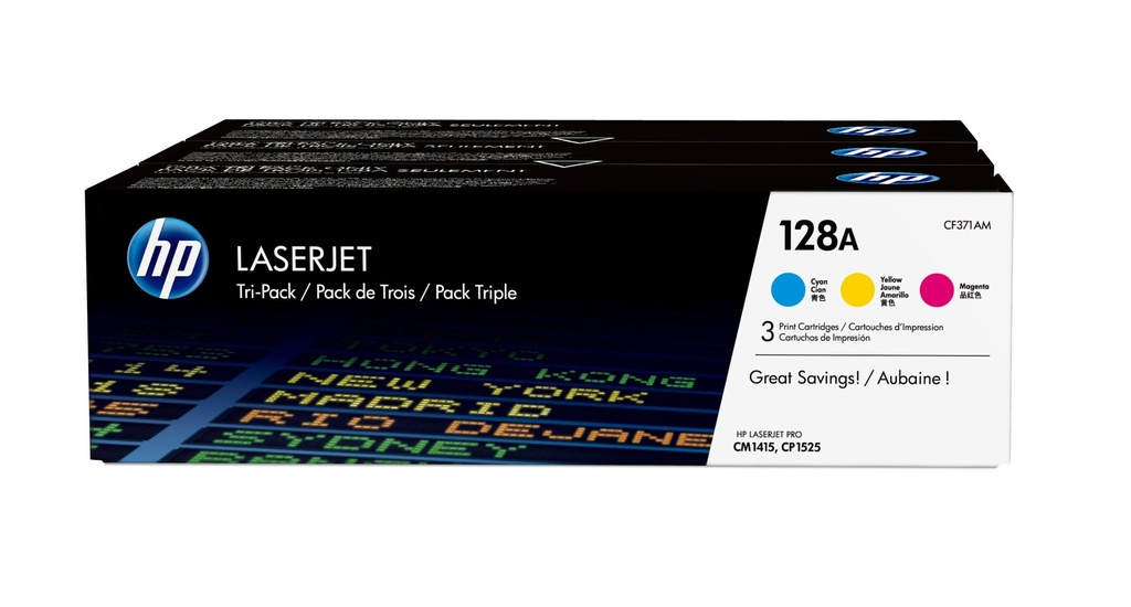 HP CF371AM/128A Toner MultiPack C,M,Y, 3x1.300 Pages ISO/IEC 19798 UE3 pour HP LJ Pro CP 1525