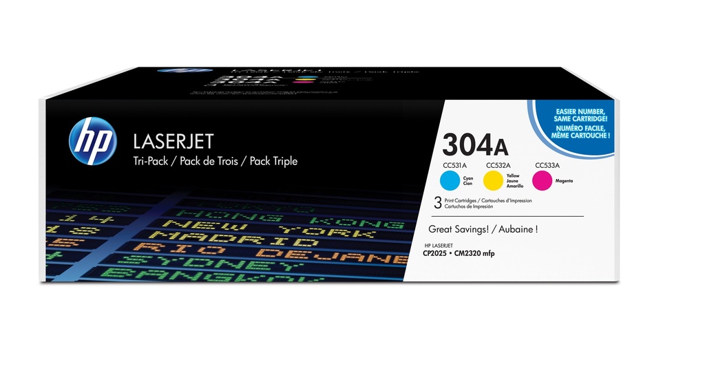 HP 304A 3-pack Cyan/Magenta/Yellow Original LaserJet Toner Cartridges toner cartridge