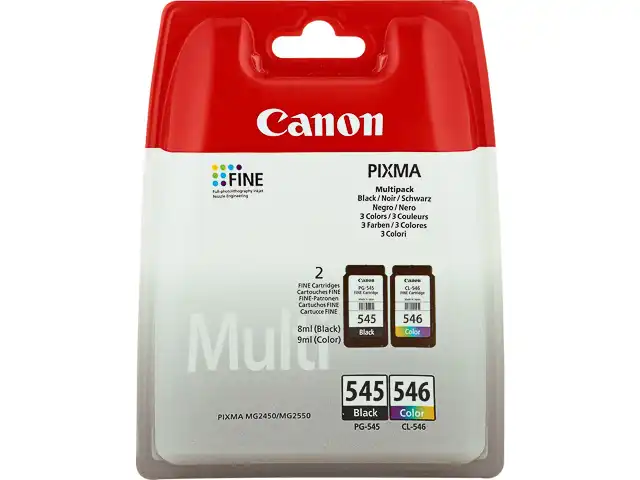 Canon 8287B005/PG-545+CL-546 Cartouche à tête d'impression multi pack noire + couleur, 2x180 Pages ISO/IEC 24711 2x8ml UE2 pour Canon Pixma MG 2450