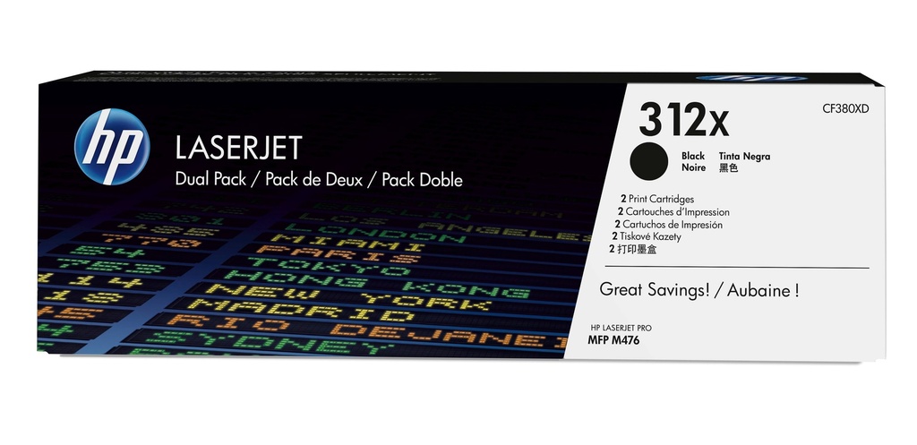 HP CF380XD/312XD Cartouche toner noir twin pack, 2x4.400 Feuilles ISO/IEC 19798 UE2 pour HP CLJ Pro M 476