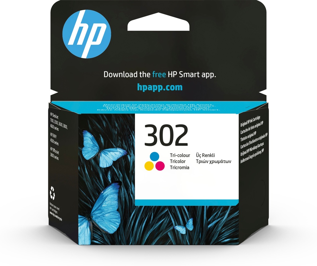HP F6U65AE/302 Cartouche à tête d'impression couleur, 150 Feuilles ISO/IEC 24711 4ml pour HP DeskJet 1110/2130/OfficeJet 5200