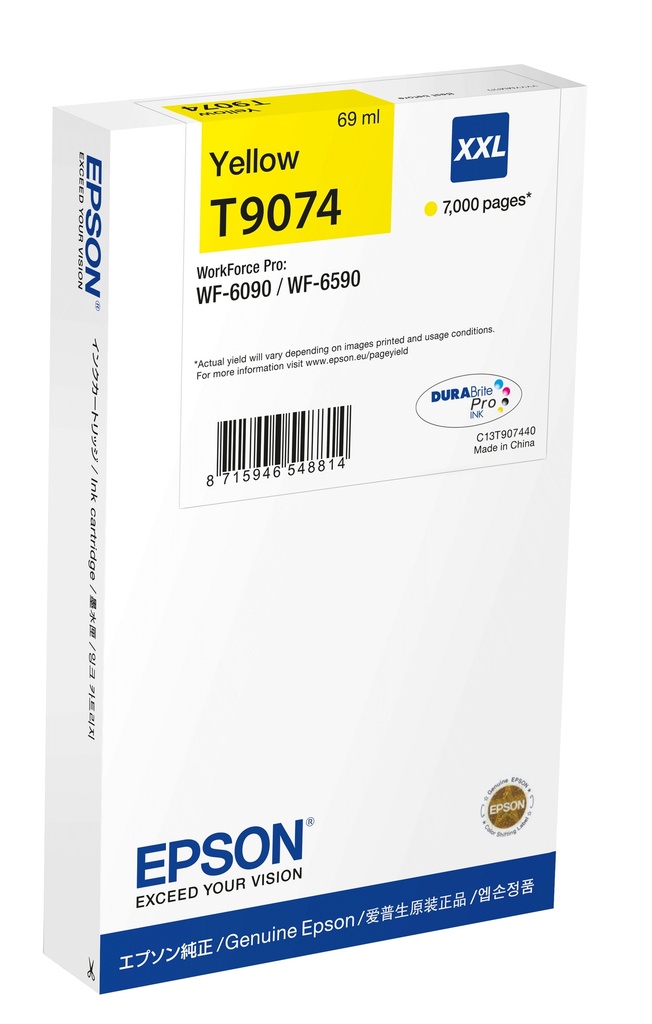 Epson C13T907440/T9074 Cartouche d'encre jaune XXL, 7.000 Feuilles 69ml pour Epson WF 6090
