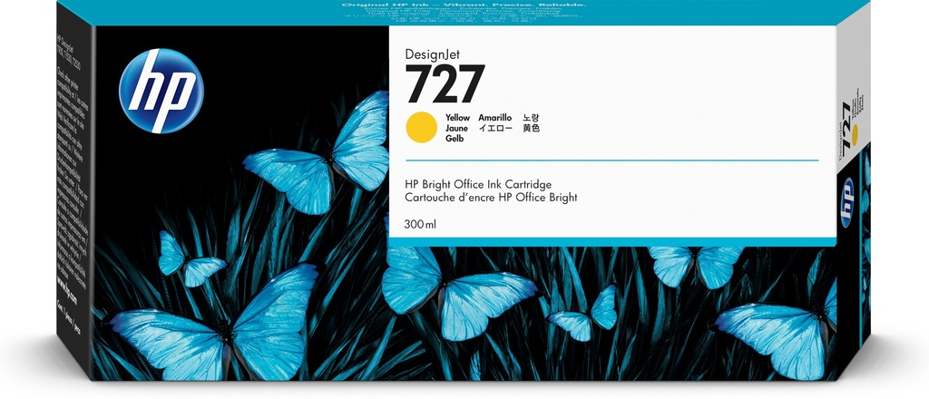 HP F9J78A/727 Cartouche d'encre jaune 300ml pour HP DesignJet T 920/930