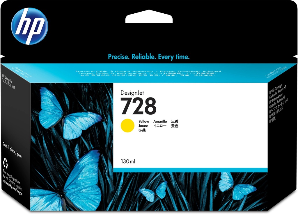 HP F9J65A/728 Cartouche d'encre jaune 130ml pour HP DesignJet T 730/830