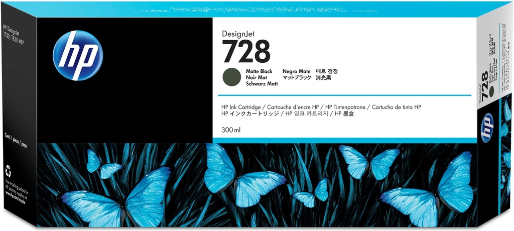 HP F9J68A/728 Cartouche d'encre noire mate 300ml pour HP DesignJet T 730/830