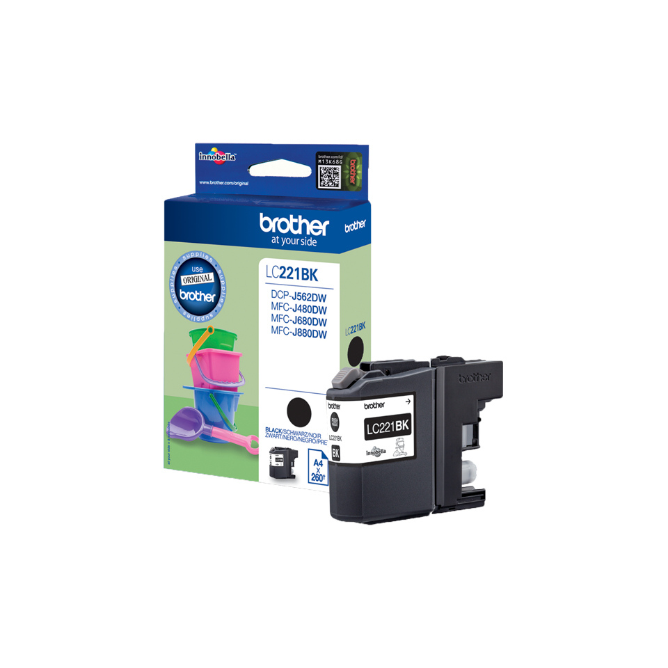 Brother LC-221BK Cartouche d'encre noire, 260 Feuilles ISO/IEC 24711 7.1ml pour Brother DCP-J 562