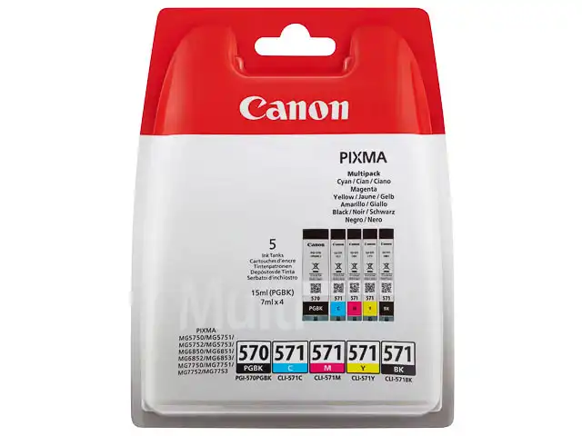Canon 0372C004/PGI-570CLI-571 Cartouche d'encre multi pack 1xPGI BK + 1xCLI Bk,C,M,Y 15ml + 4x7ml UE5 pour Canon Pixma MG 5750/7750