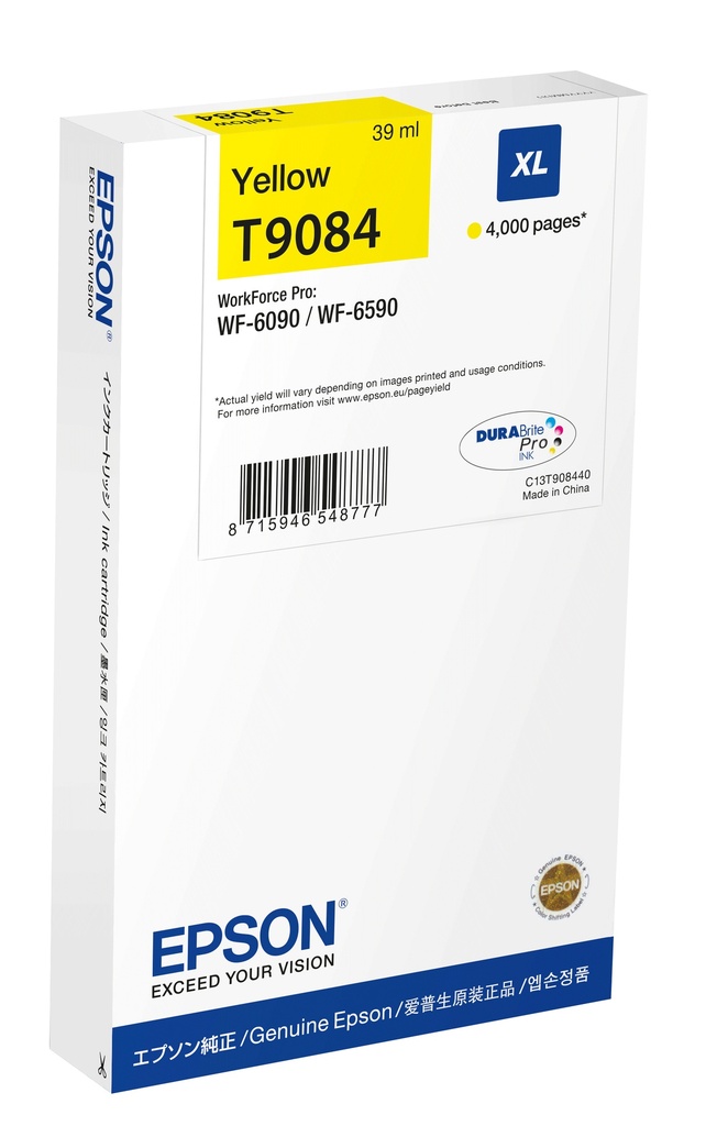 Epson C13T908440/T9084 Cartouche d'encre jaune XL, 4.000 Feuilles 39ml pour Epson WF 6090