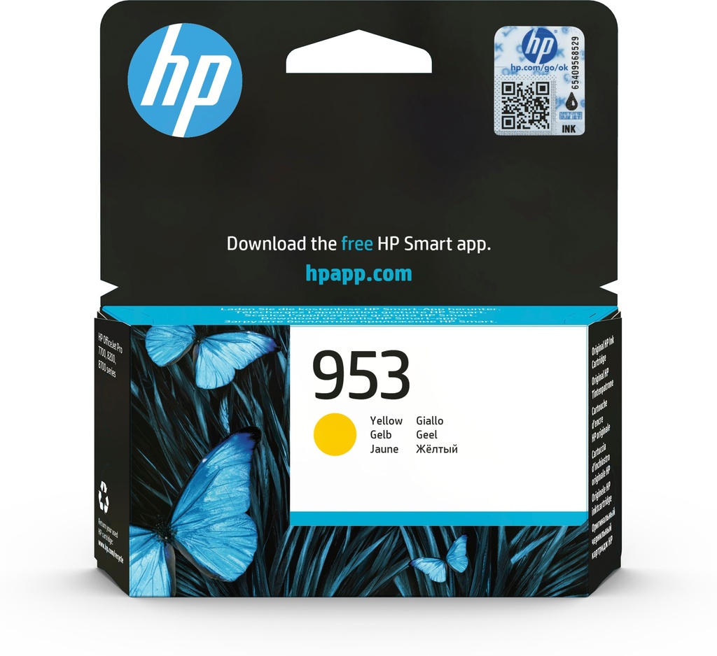 HP F6U14AE/953 Cartouche d'encre jaune, 630 Feuilles 9ml pour HP OfficeJet Pro 7700/8210/8710