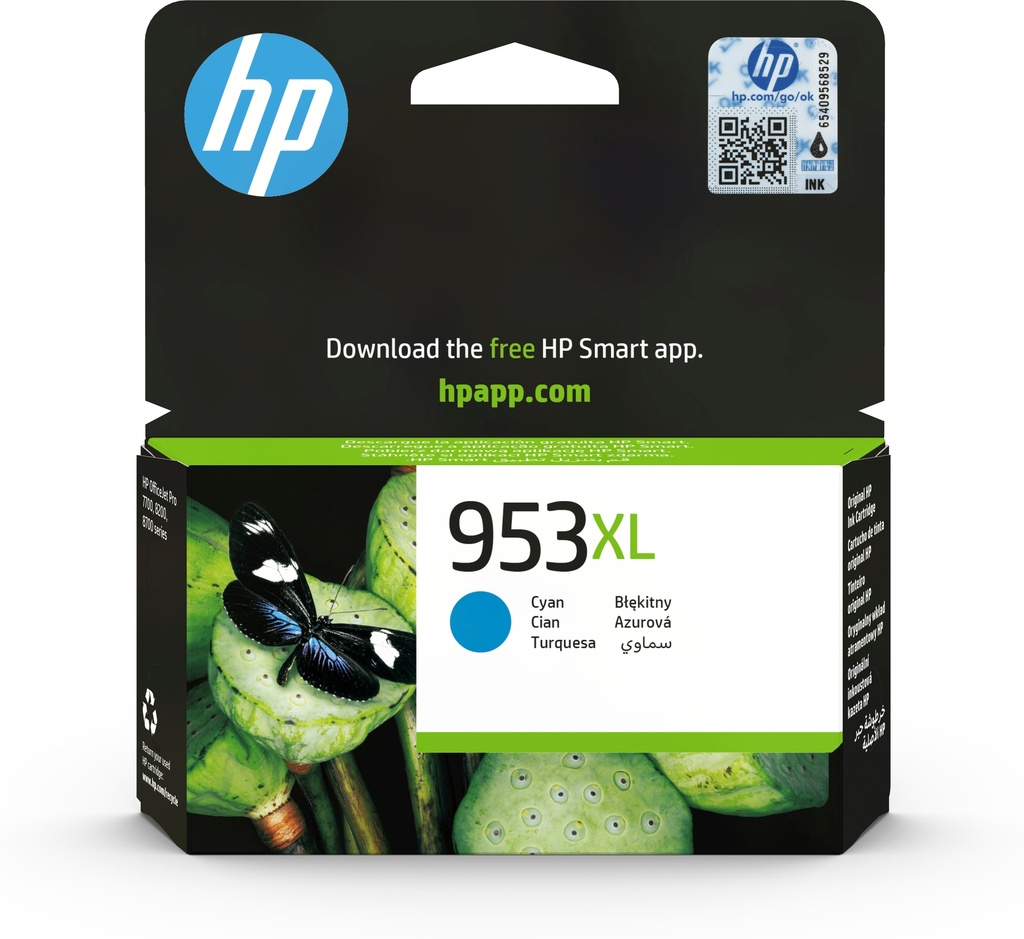 HP F6U16AE/953XL Cartouche d'encre cyan haute capacité, 1.450 Feuilles 18ml pour HP OfficeJet Pro 7700/8210/8710