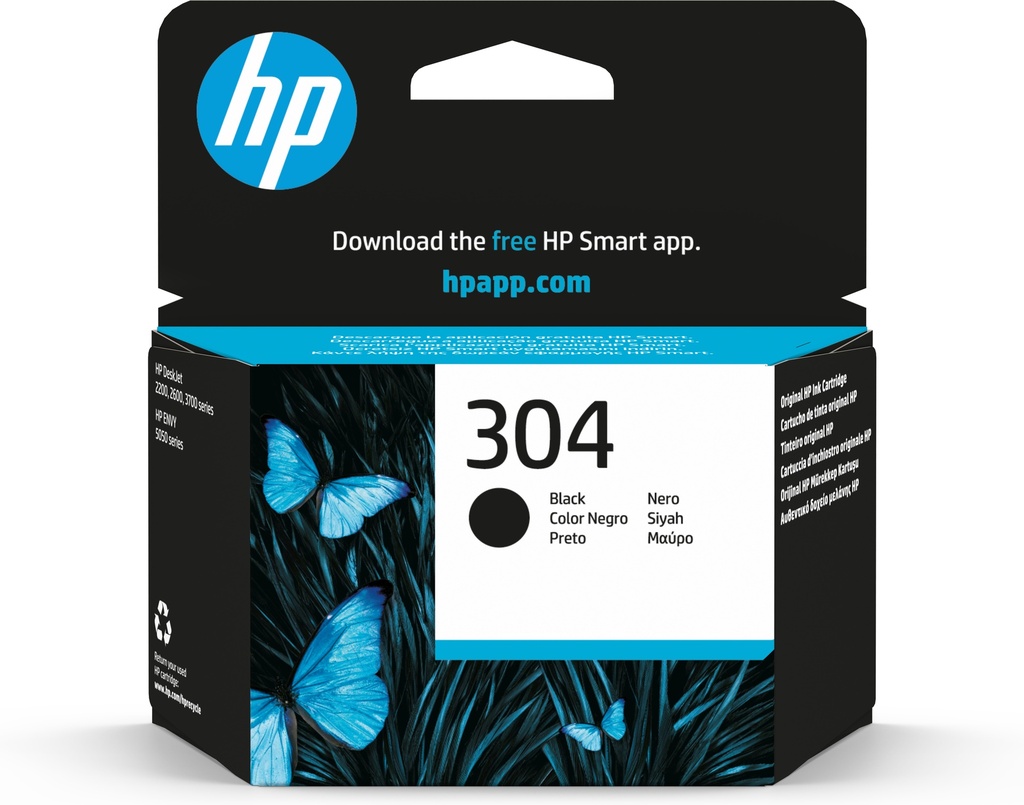 HP N9K06AE/304 Cartouche à tête d'impression noire, 120 Feuilles/5% 4ml pour HP DeskJet 2620/3720