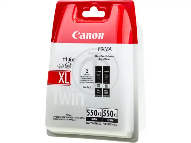 Canon 6431B005/PGI-550PGBKXL Cartouche d'encre noire haute capacité pigmentée twin pack, 2x500 Feuilles ISO/IEC 24711 5615 Photos 22ml UE2 pour Canon Pixma IP 8700/IX 6850/MG 5450/MG 6350/MX 725