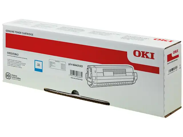 OKI 46443103 Kit toner cyan, 10.000 Feuilles ISO/IEC 19798 pour OKI C 833